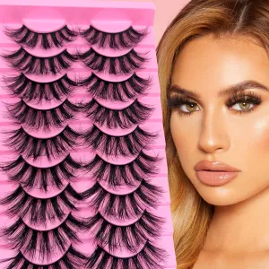 10 Pairs Fluffy Faux Mink Lashes Wispy False Eyelashes, Wispy Dramatic Lashes 20mm Long Lashes, Thick Volume Crossed Soft Curly Fake Lashes Lightweight Big Eye Lashes Pack(XZ04)