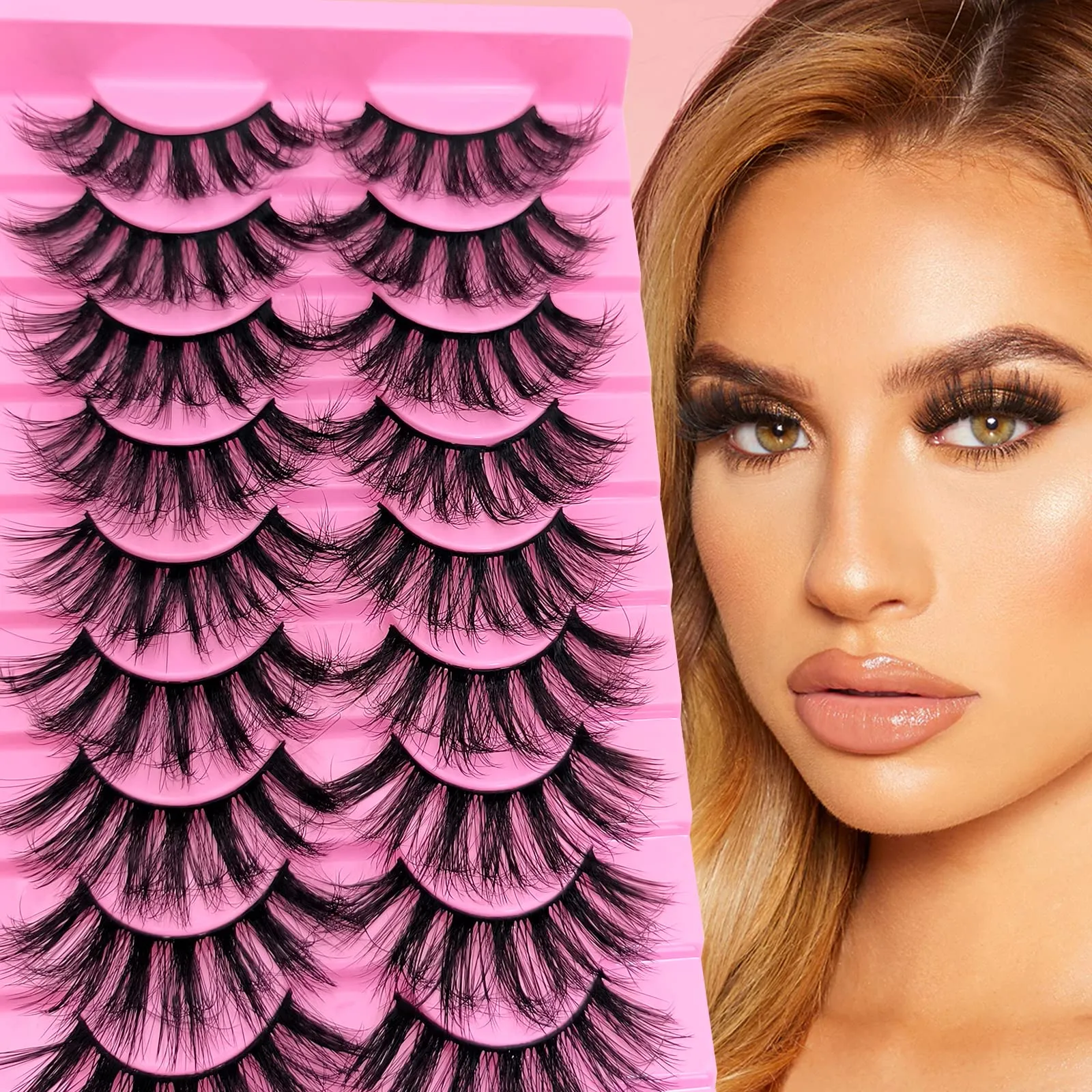 10 Pairs Fluffy Faux Mink Lashes Wispy False Eyelashes, Wispy Dramatic Lashes 20mm Long Lashes, Thick Volume Crossed Soft Curly Fake Lashes Lightweight Big Eye Lashes Pack(XZ04)