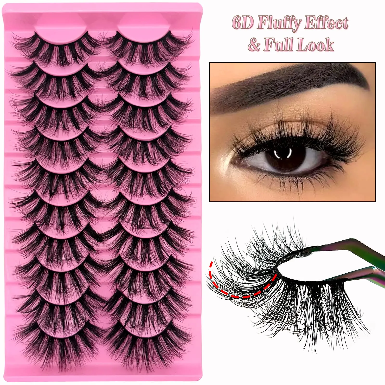 10 Pairs Fluffy Faux Mink Lashes Wispy False Eyelashes, Wispy Dramatic Lashes 20mm Long Lashes, Thick Volume Crossed Soft Curly Fake Lashes Lightweight Big Eye Lashes Pack(XZ04)