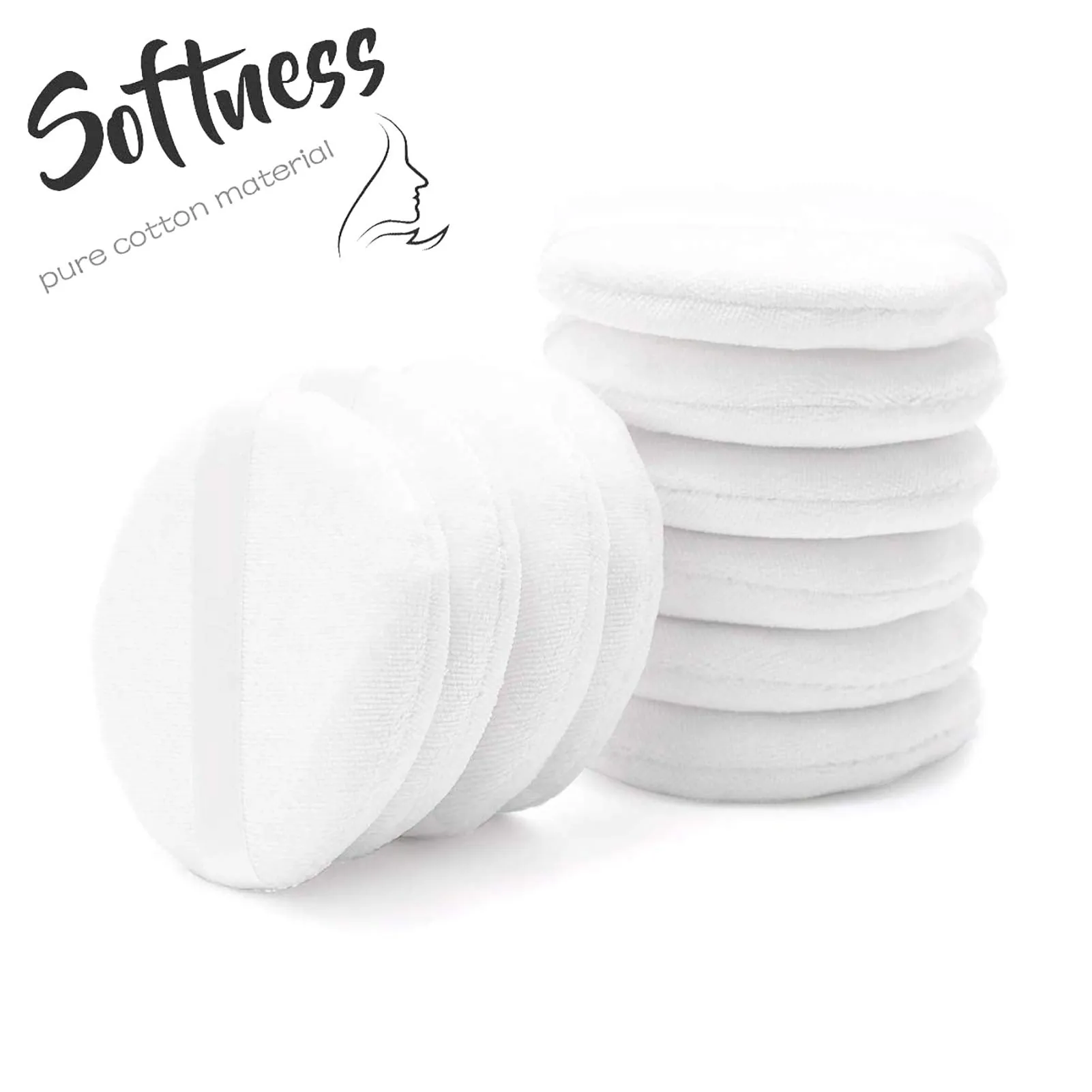 10 Pcs Powder Puff for Powder Foundation Body Powder and Loose Powder, 3.15 Inch Soft Cotton Smooth Apply Facial and Body Powder Puff with Ribbon Band Handle White