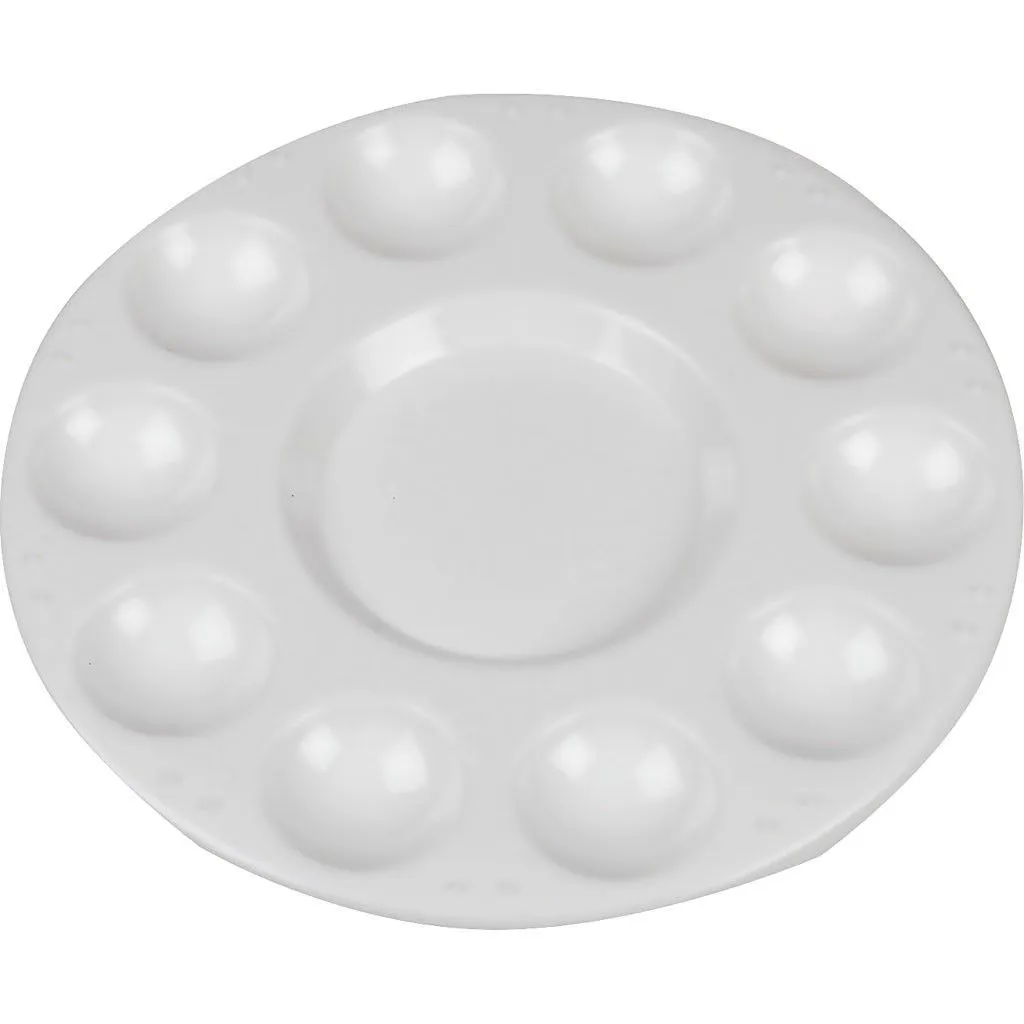 10 x Round Plastic Artists Palette With 11 Wells For Painting 17 cm
