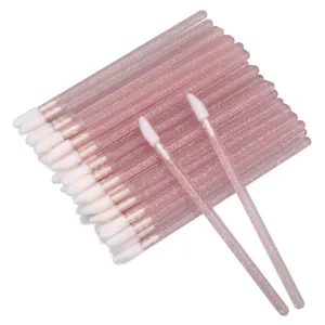 100PCS Glitter Crystal Lip Brush, Disposable Lip Brushes Lip Gloss Applicators Lipstick Gloss Wands Applicator Perfect Makeup Tool Kits (Pink) Pink