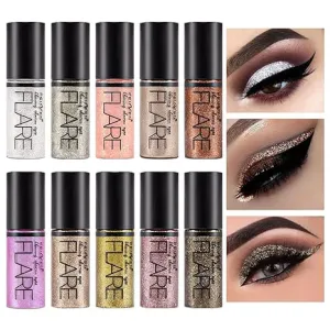 10Pcs Waterproof Glitter Eyeliner Liquid Glitter Eyeshadow Sticks Kit.Longwearing sombras de ojos Profesional Makeup Glitter for Eyes .10 Colorful Liquid Glitter Eye Liner Eye Shadow Set.Liquid Flare Gold Sparkle para ojos
