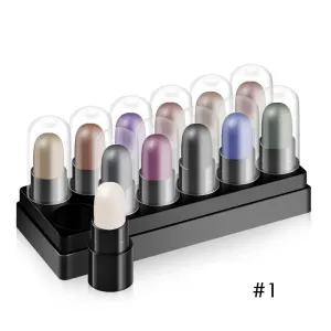 12-Color Eyeshadow Stick Set - Long-Lasting, Water & Sweat Proof Eyeshadow Pens with Highlighter & Glitter