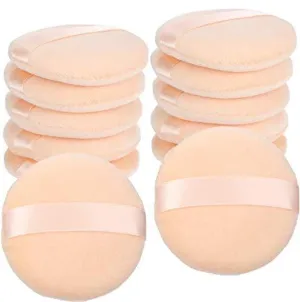 12 Pieces Powder Puffs Round 3.4 inch Makeup Puffs Pads with Strap, Washable Large Face Body Powder Puffs for Loose Mineral Powder (Champagne-colored, 3.4 Inch) Champagne-colored