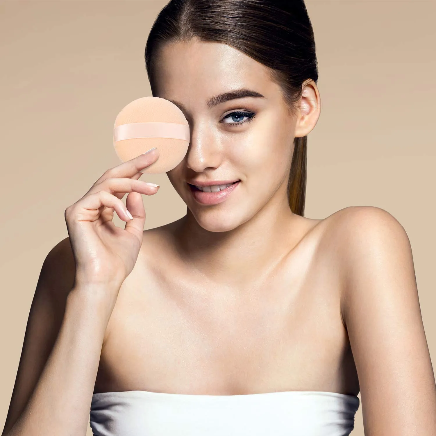 12 Pieces Powder Puffs Round 3.4 inch Makeup Puffs Pads with Strap, Washable Large Face Body Powder Puffs for Loose Mineral Powder (Champagne-colored, 3.4 Inch) Champagne-colored