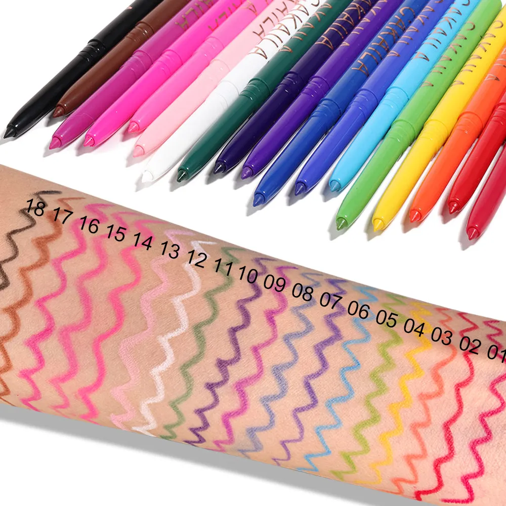 18 Colors Colored Retractable Matte Gel Eyeliner Colorful Pencil Pen Set,Eyeliner & Eye Shadow & Lip Liner Pencil Set,Blue Red White Silver Black Green Brown Pink Rainbow Waterproof Eyeliner Set Kit