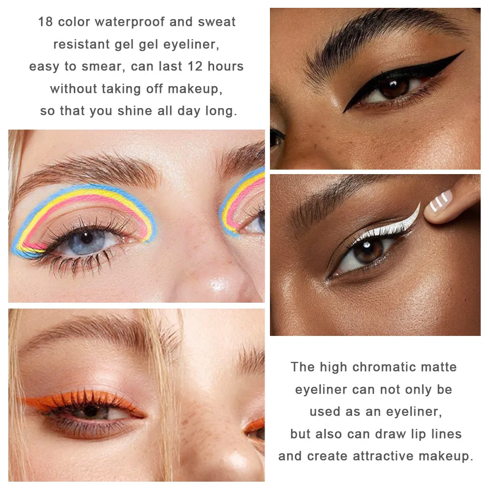 18 Colors Colored Retractable Matte Gel Eyeliner Colorful Pencil Pen Set,Eyeliner & Eye Shadow & Lip Liner Pencil Set,Blue Red White Silver Black Green Brown Pink Rainbow Waterproof Eyeliner Set Kit
