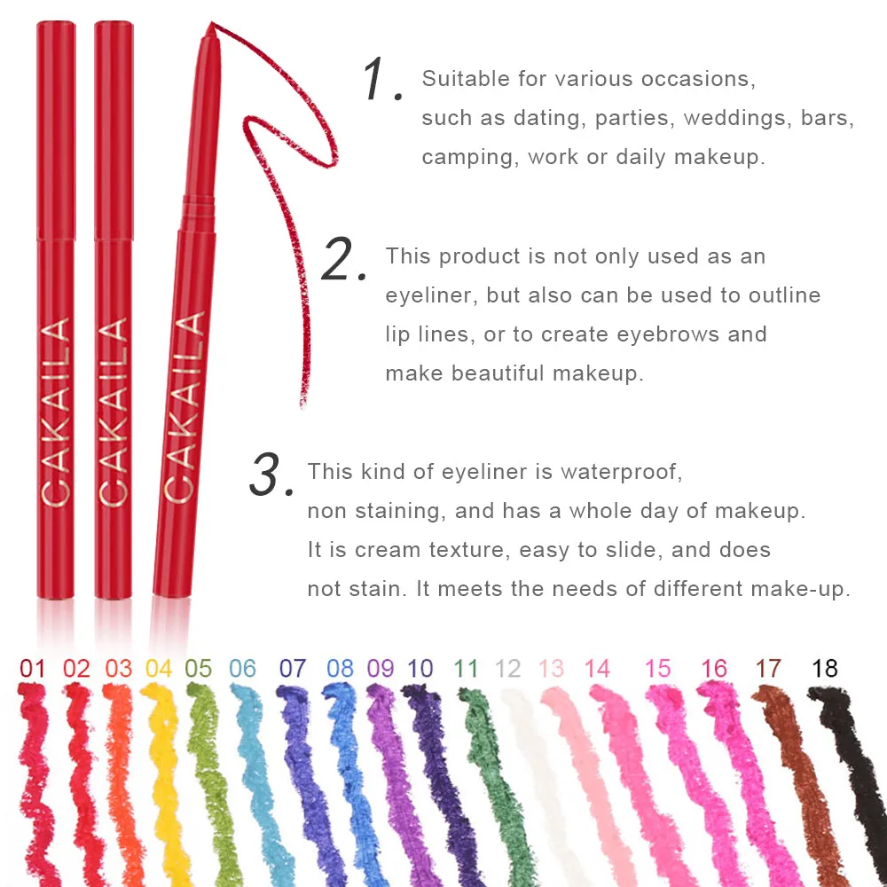 18 Colors Colored Retractable Matte Gel Eyeliner Colorful Pencil Pen Set,Eyeliner & Eye Shadow & Lip Liner Pencil Set,Blue Red White Silver Black Green Brown Pink Rainbow Waterproof Eyeliner Set Kit
