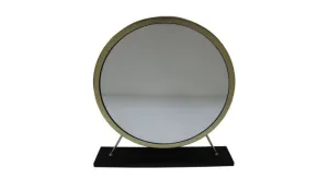 19" Faux Fur, Mirror, Black & Brass Finish Round Makeup Shaving Tabletop Mirror