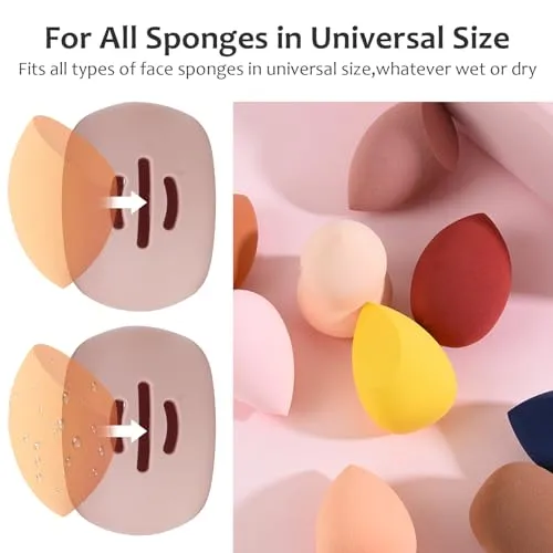 2-Pack Silicone Makeup Sponge Holder with Air Vents - Portable Travel Case for Beauty Blenders, Accommodates Dry and Wet Sponges(Pink Khaki)