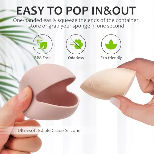2-Pack Silicone Makeup Sponge Holder with Air Vents - Portable Travel Case for Beauty Blenders, Accommodates Dry and Wet Sponges(Pink Khaki)