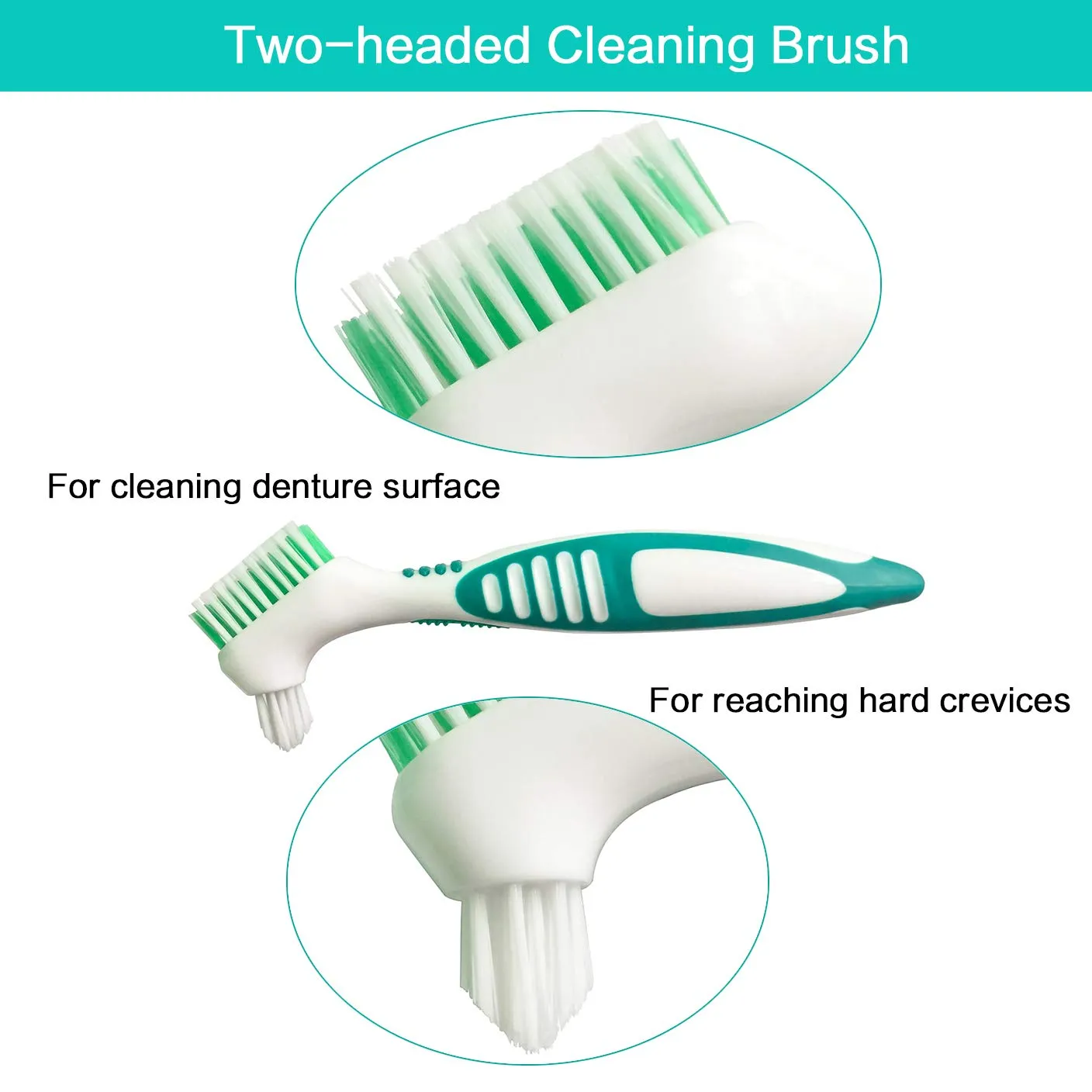 2 Pcs Double Bristle Head Denture Brush Set, Portable Ergonomic Denture Cleaning Brush Multi-Layered Bristles False Teeth Brush for Denture Care (Random Color)