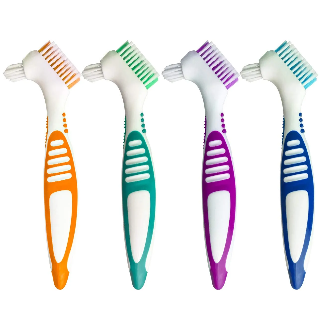 2 Pcs Double Bristle Head Denture Brush Set, Portable Ergonomic Denture Cleaning Brush Multi-Layered Bristles False Teeth Brush for Denture Care (Random Color)