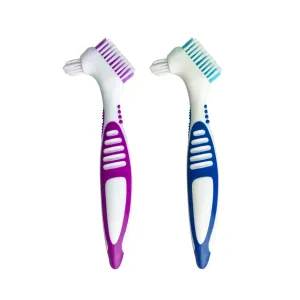 2 Pcs Double Bristle Head Denture Brush Set, Portable Ergonomic Denture Cleaning Brush Multi-Layered Bristles False Teeth Brush for Denture Care (Random Color)