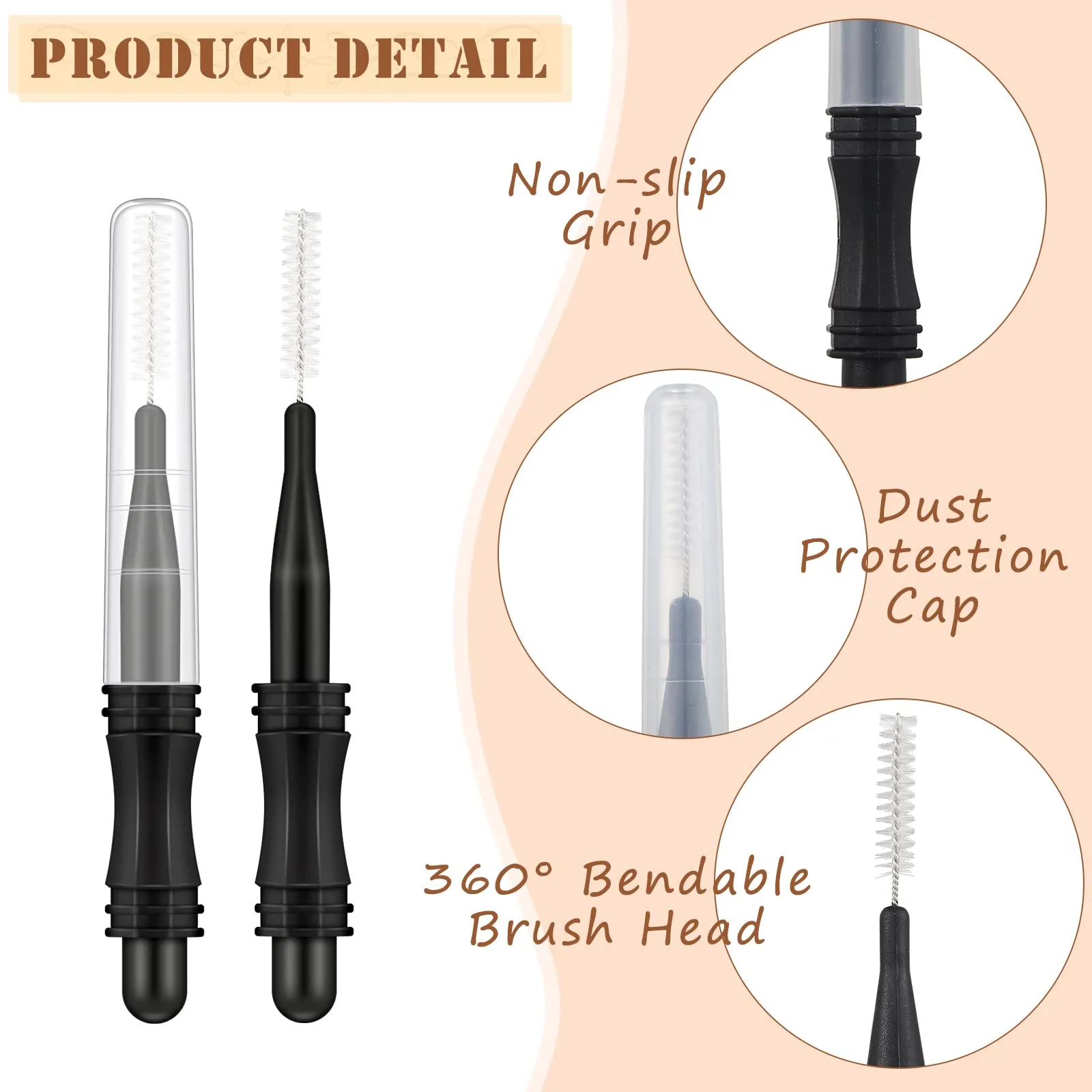 200 Pcs Micro Eyebrow Brush with Cap, Multifunctional Brow Lamination Brush Eyelash Comb Brush Eyebrow Spoolie Lash Lift Mascara Tools for Eyelashes Extensions and Eyebrows (Black)
