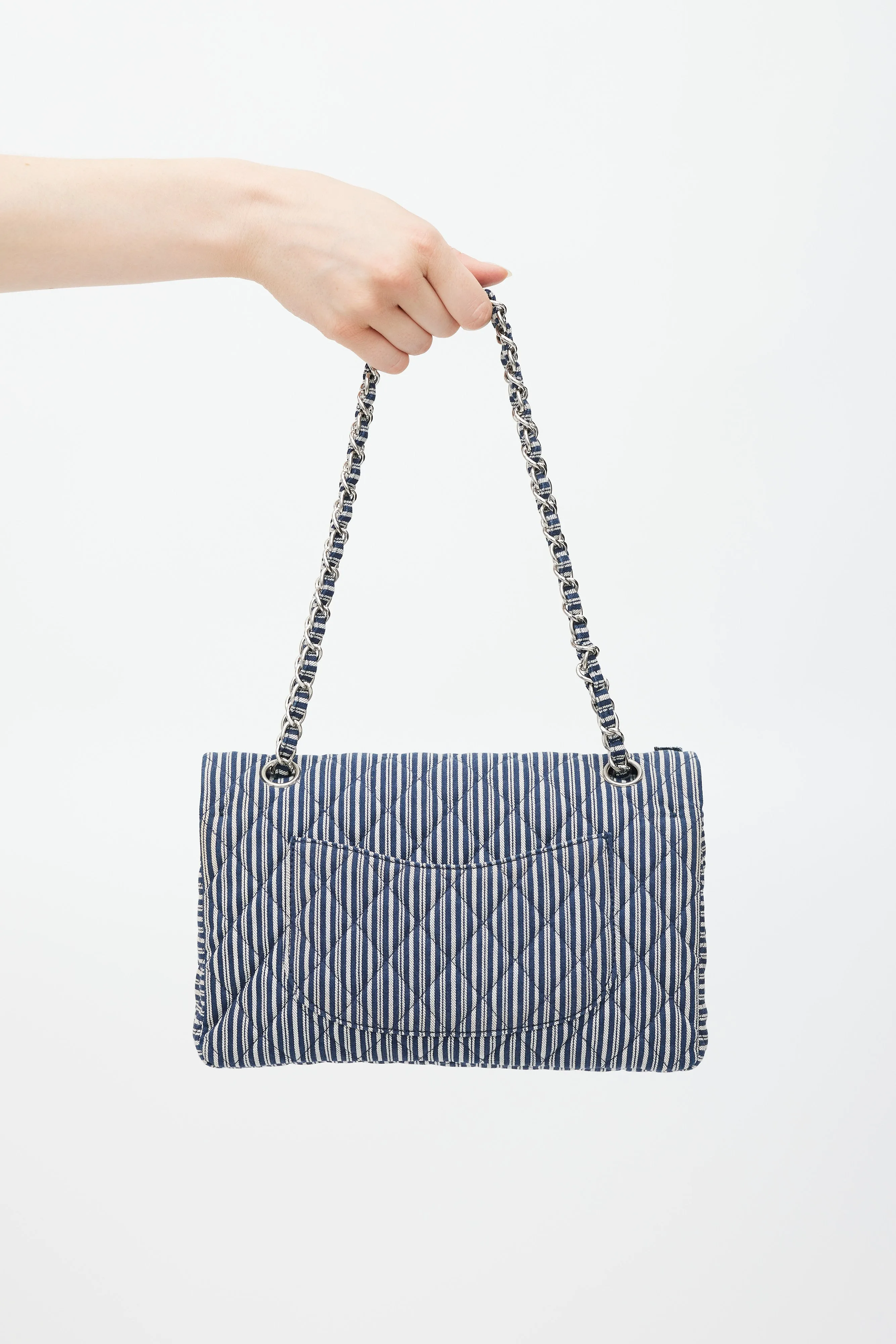 2006-8 Blue & White Cotton Fringed Double Flap Bag