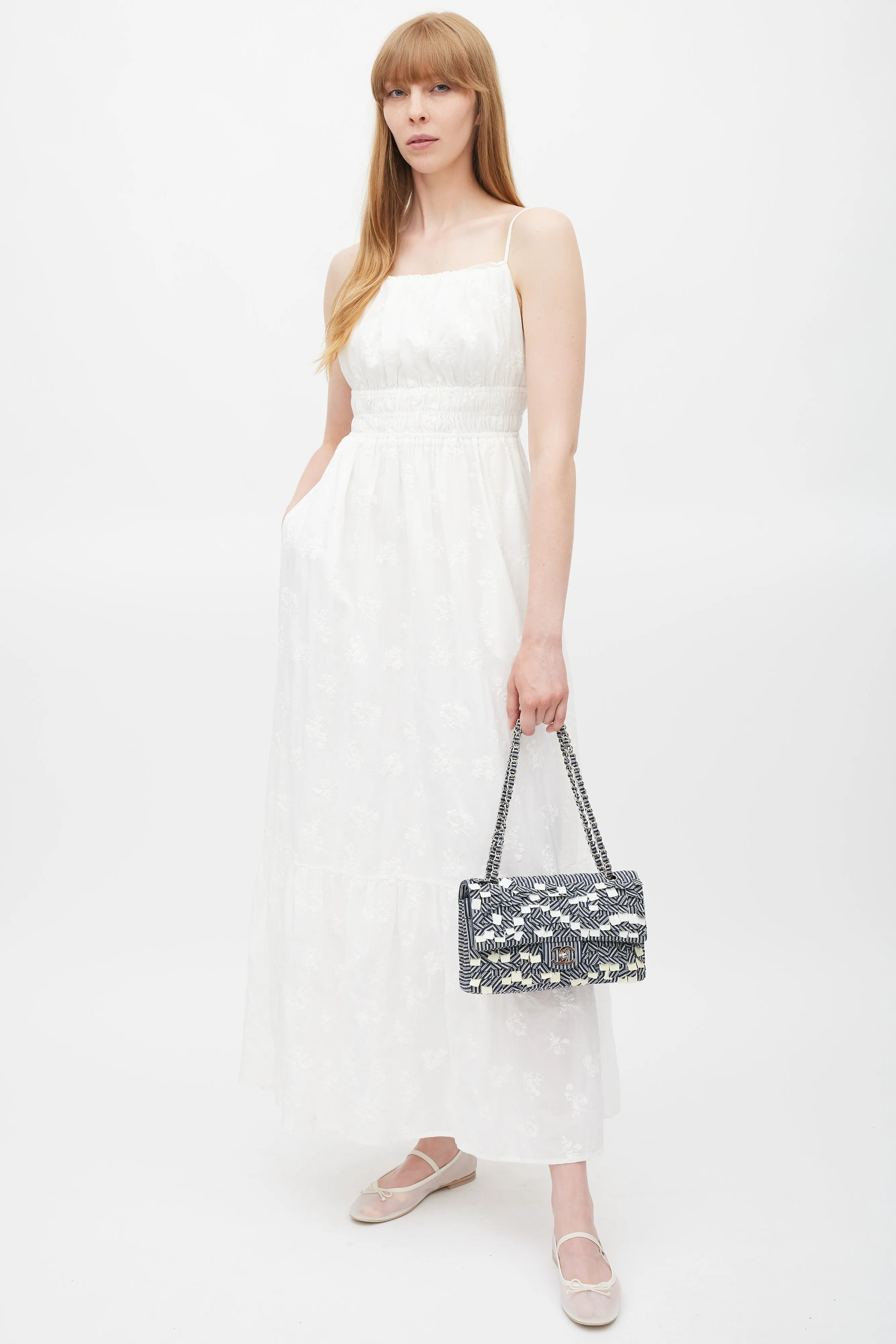 2006-8 Blue & White Cotton Fringed Double Flap Bag