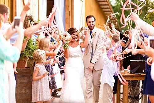 25 Pack Wedding Ribbon Wands with Triple Ribbon and Bell