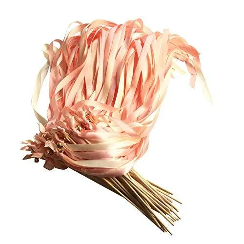 25 Pack Wedding Ribbon Wands with Triple Ribbon and Bell