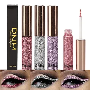 3 Colors Glitter Sparkle Sparkly Sparkling Eyeliner Liquid Makeup Set delineadores de colores, Liquid Glitter Eyeliner Colorful Set Light Purple Silver White Pink Purple Shimmer Liquid Eyeliner Liner for Eyes 3Pcs/set (01,03,05#)