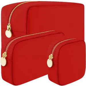 3 Piece Makeup Bag Set Mini, Small & Large Cosmetic Bags - Red