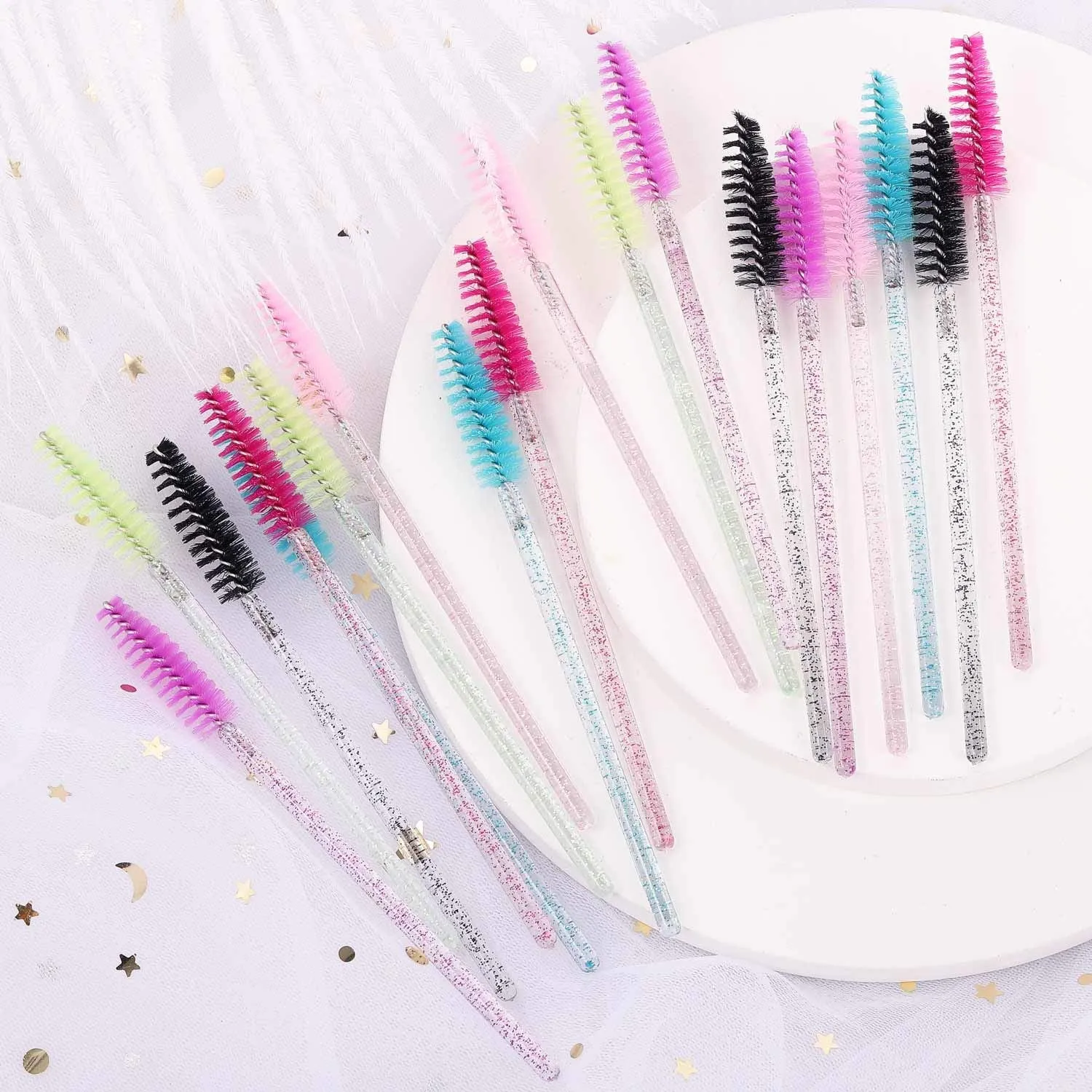300 Disposable Mascara Wands Eyelash Brush Spoolies for Eye Lash Extension, Eyebrow and Makeup Crystal Tbestmax 1Multi-colored