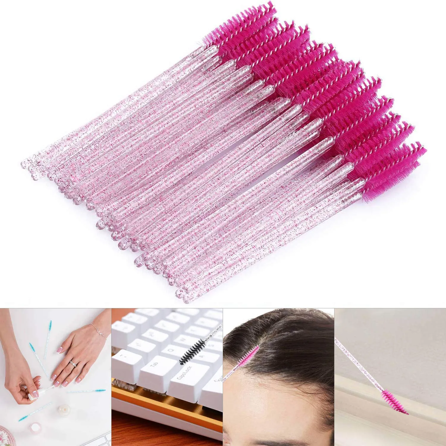 300 Disposable Mascara Wands Eyelash Brush Spoolies for Eye Lash Extension, Eyebrow and Makeup Crystal Tbestmax 1Multi-colored