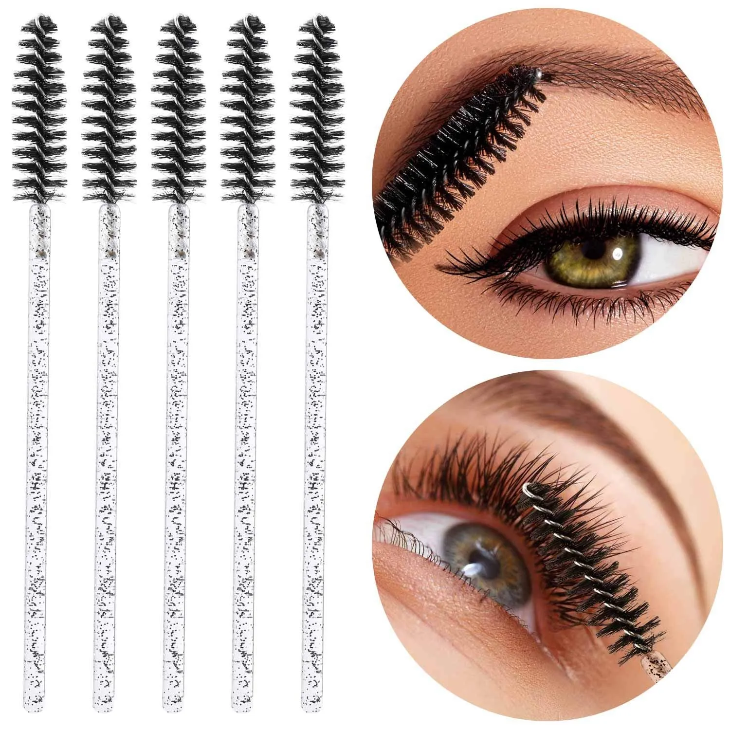 300 Disposable Mascara Wands Eyelash Brush Spoolies for Eye Lash Extension, Eyebrow and Makeup Crystal Tbestmax 1Multi-colored