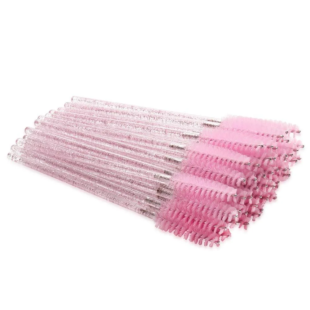 300 Pack Mascara Wands Disposable Bulk Eyelash Extension Tool Lash Brushes Makeup Applicator Kit, Crystal Light Pink Handle - Pink Brush Head Crystal Light Pink-Pink