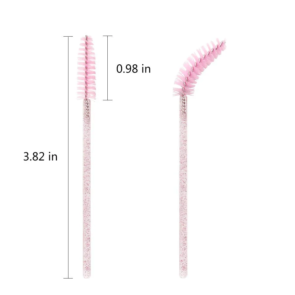300 Pack Mascara Wands Disposable Bulk Eyelash Extension Tool Lash Brushes Makeup Applicator Kit, Crystal Light Pink Handle - Pink Brush Head Crystal Light Pink-Pink