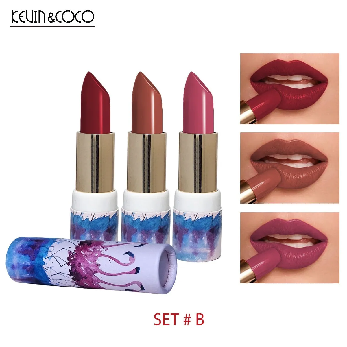 3pcs Kevin & Coco Hello Kitty Matte Lipstick Set Moisturizing Pearly Long-Lasting