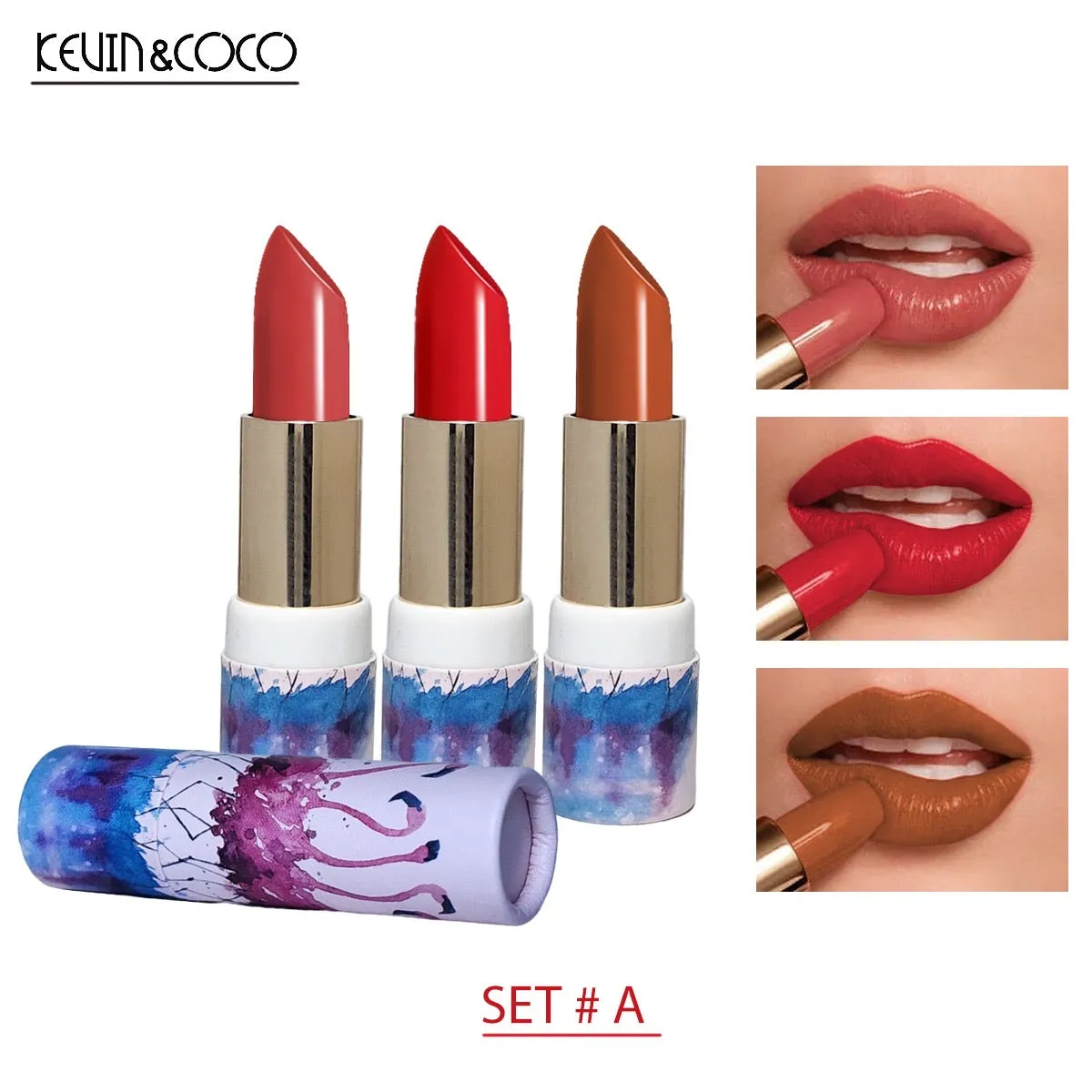 3pcs Kevin & Coco Hello Kitty Matte Lipstick Set Moisturizing Pearly Long-Lasting