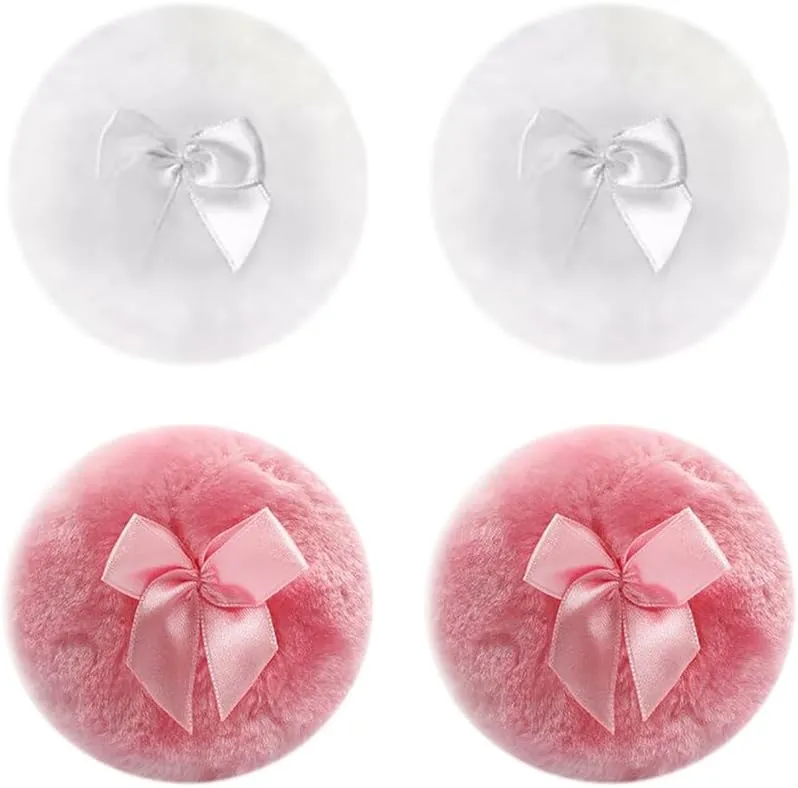 4 Pcs Large Fluffy Powder Puff Soft Body Cosmetic Powder Puffs Reusable Face Makeup Powder Puffs Washable Loose Powder Puff Body Powder Application Tool for Kids Adult Pink White