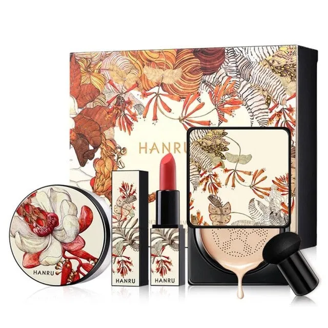 4 Pcs Makeup set Air Cushion BB Cream Loose Powder Mushroom Puff Matte Lipstick Whitening Concealer Oil Control Cosmetics TSLM1