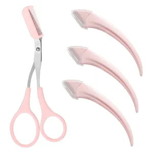 4 pieces beauty eyebrow scissors trimmer scissors with comb and eyebrow razor set, eyebrow scissors, eyebrow scissors with comb, precision eyebrow trimmer beauty tool for men women