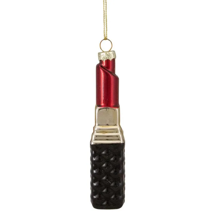 4.5" Red Lipstick Glass Christmas Ornament