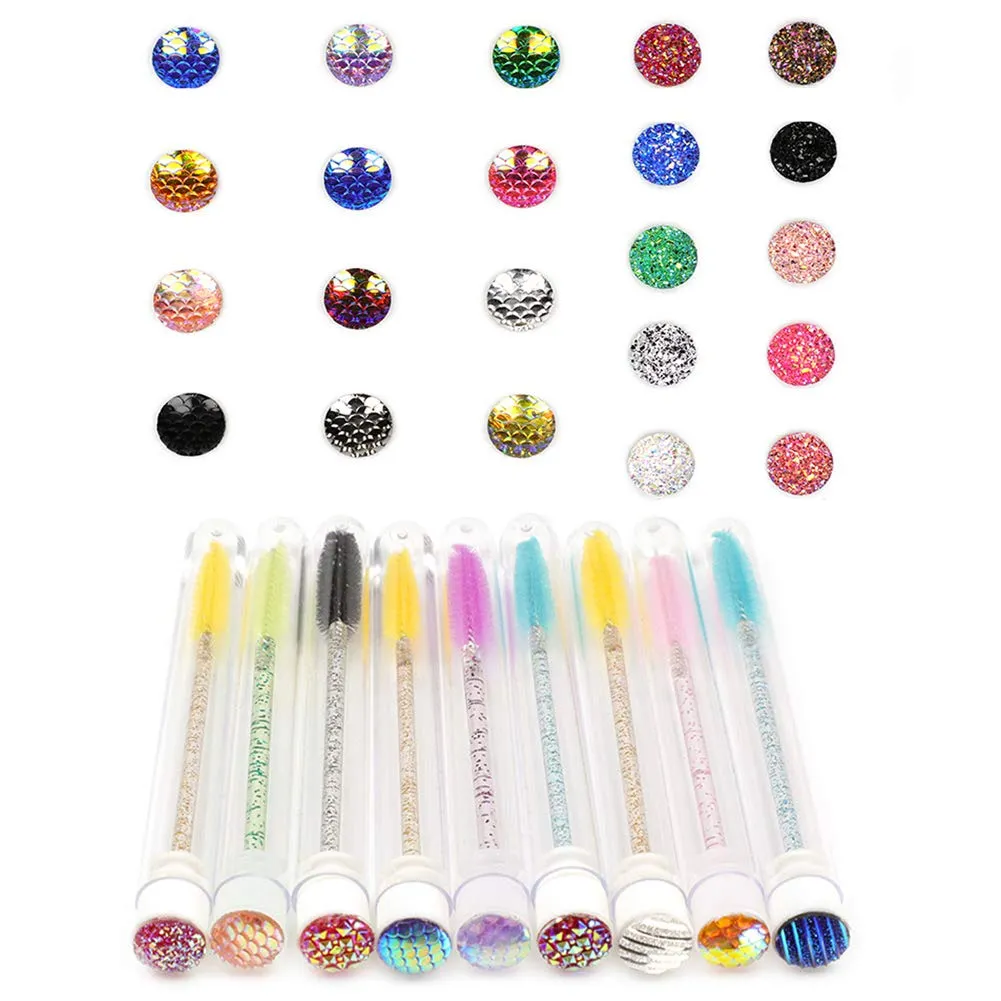 5 Pieces Multi-Color Crystal Disposable Rod Eyebrow Eyelash Brush with Tube Disposable Mascara Wands Set with Crystal Eyelash Brush Eyebrow Applicator Makeup Tool and Eyelash Tube (Random Color)