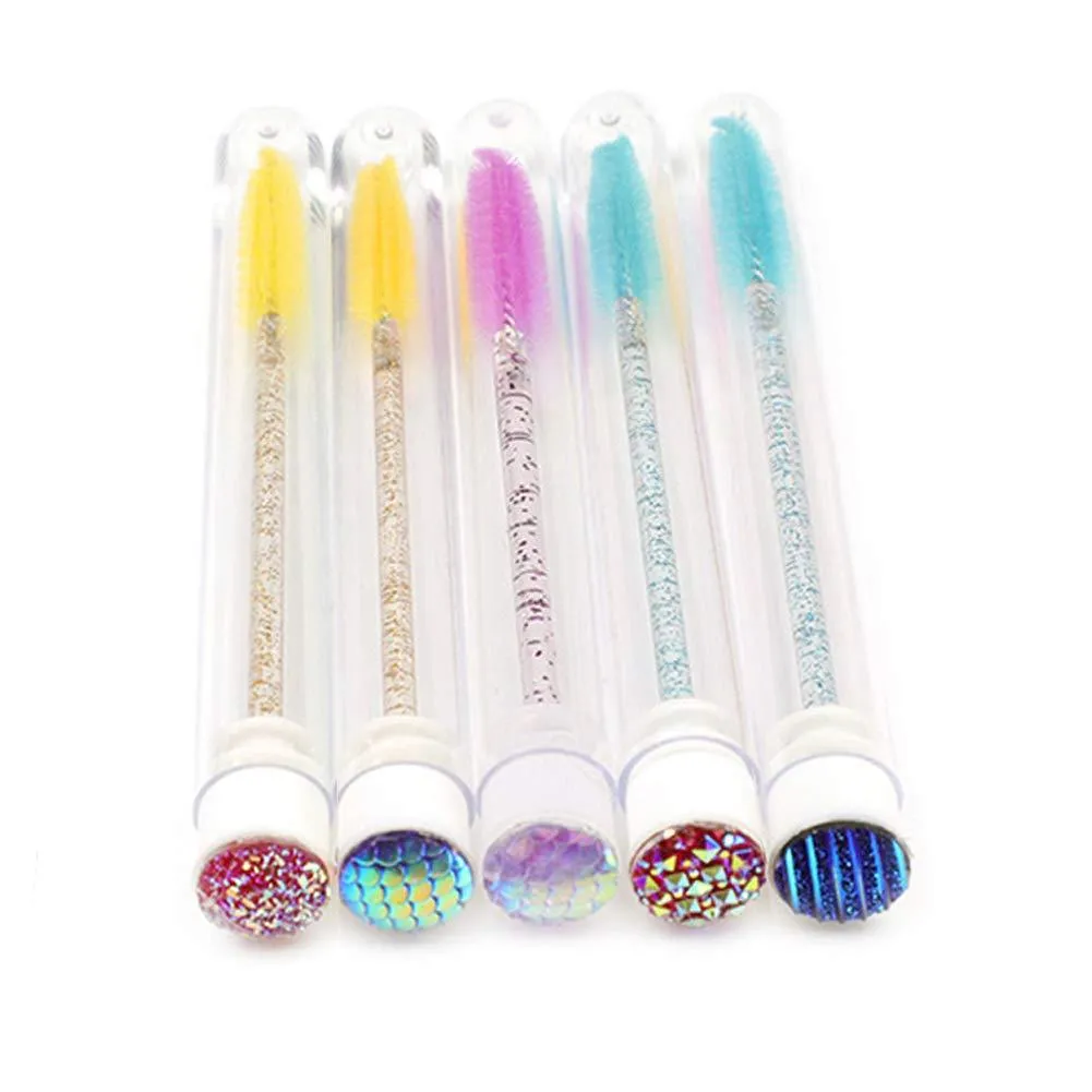 5 Pieces Multi-Color Crystal Disposable Rod Eyebrow Eyelash Brush with Tube Disposable Mascara Wands Set with Crystal Eyelash Brush Eyebrow Applicator Makeup Tool and Eyelash Tube (Random Color)