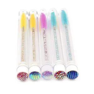 5 Pieces Multi-Color Crystal Disposable Rod Eyebrow Eyelash Brush with Tube Disposable Mascara Wands Set with Crystal Eyelash Brush Eyebrow Applicator Makeup Tool and Eyelash Tube (Random Color)