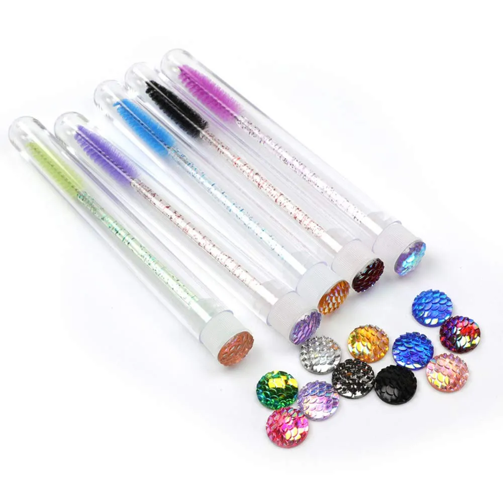 5 Pieces Multi-Color Crystal Disposable Rod Eyebrow Eyelash Brush with Tube Disposable Mascara Wands Set with Crystal Eyelash Brush Eyebrow Applicator Makeup Tool and Eyelash Tube (Random Color)
