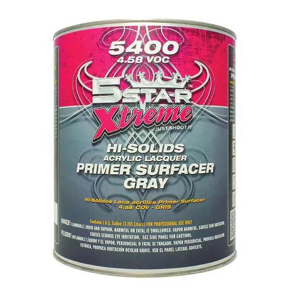 5 STAR Xtreme 5400 Hi-Solids Acrylic Lacquer Primer Surfacer, Gray