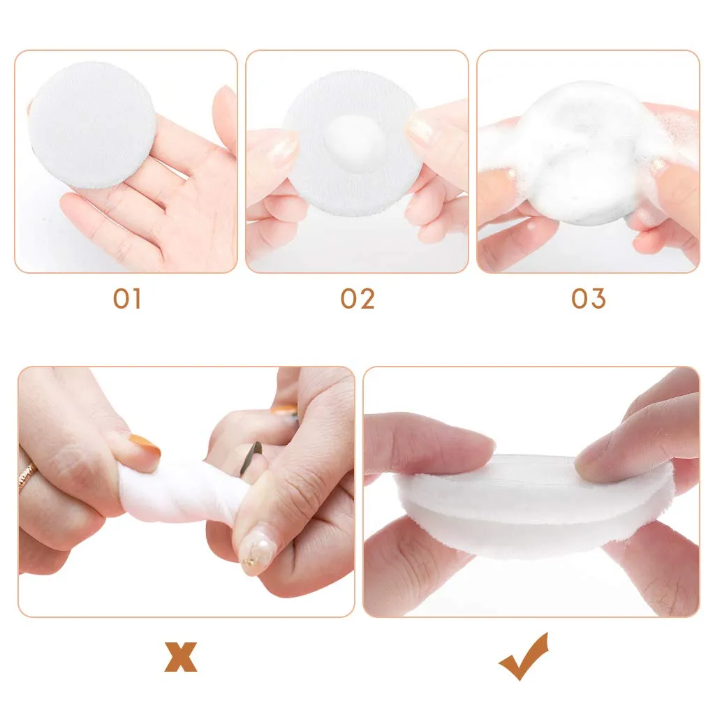 5x Powder Puff, Applicator Cotton Round Makeup Powder Sponge, Air Cushion Puff with Ribbon, Face Powder Puffs for Loose and Foundation,3.15 inch (Orange) Orange