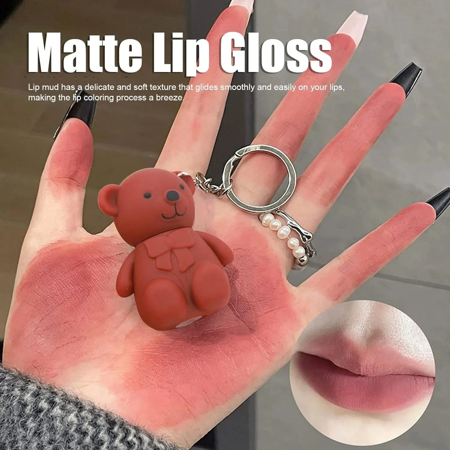 6pcs Korean Bear Keychain Matte Lipgloss