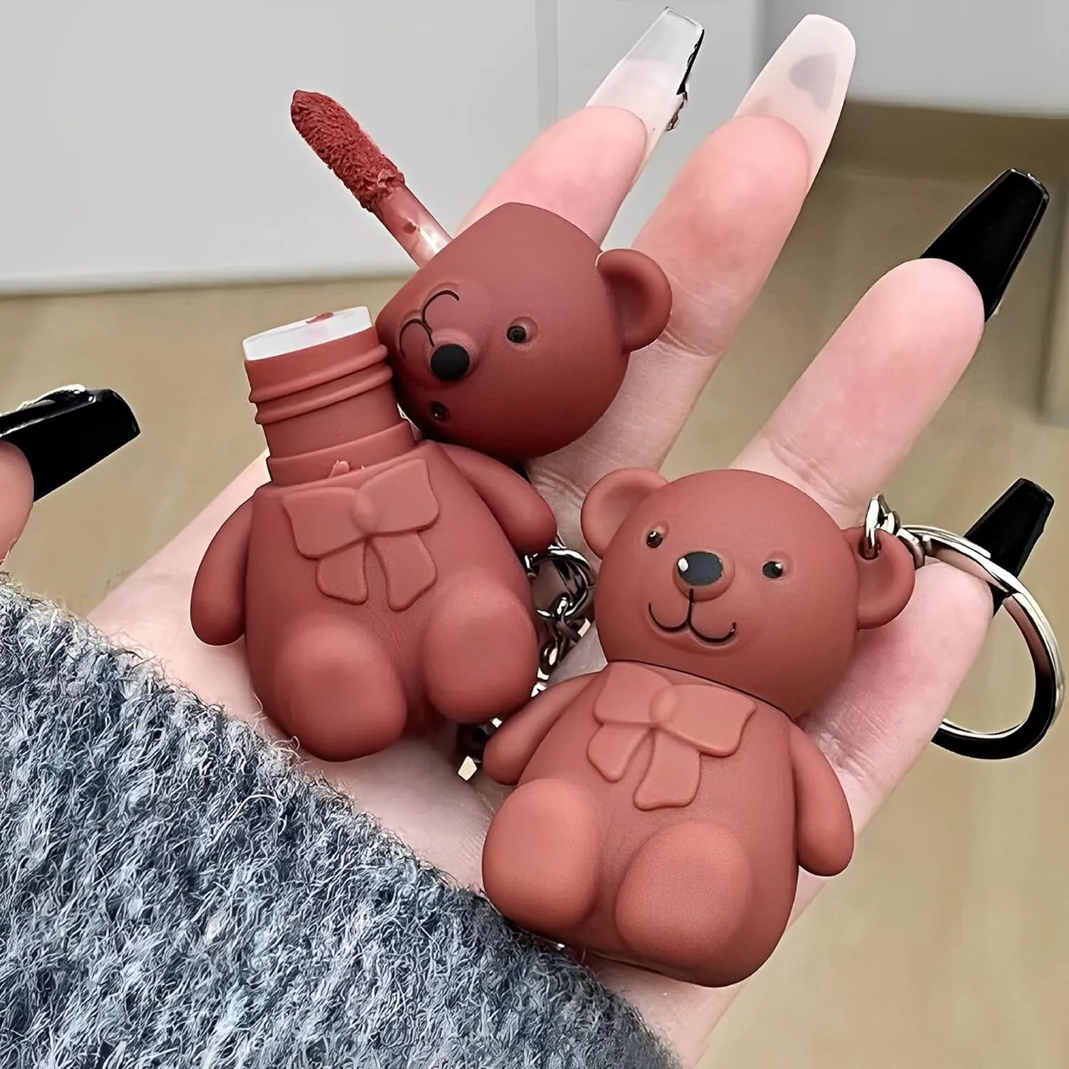 6pcs Korean Bear Keychain Matte Lipgloss