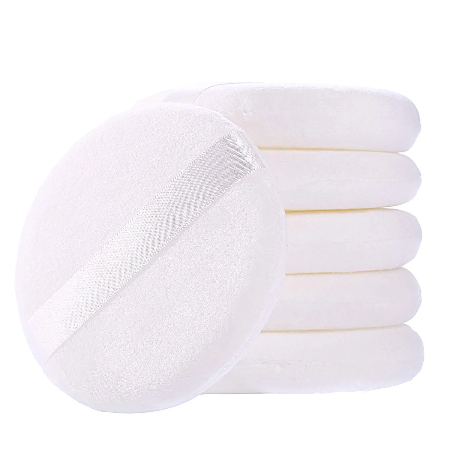 6pcs Powder Puff for Body Powder, Ultra Soft Large Velour Body Loose Powder Puff, 4.13 inch, White, Round