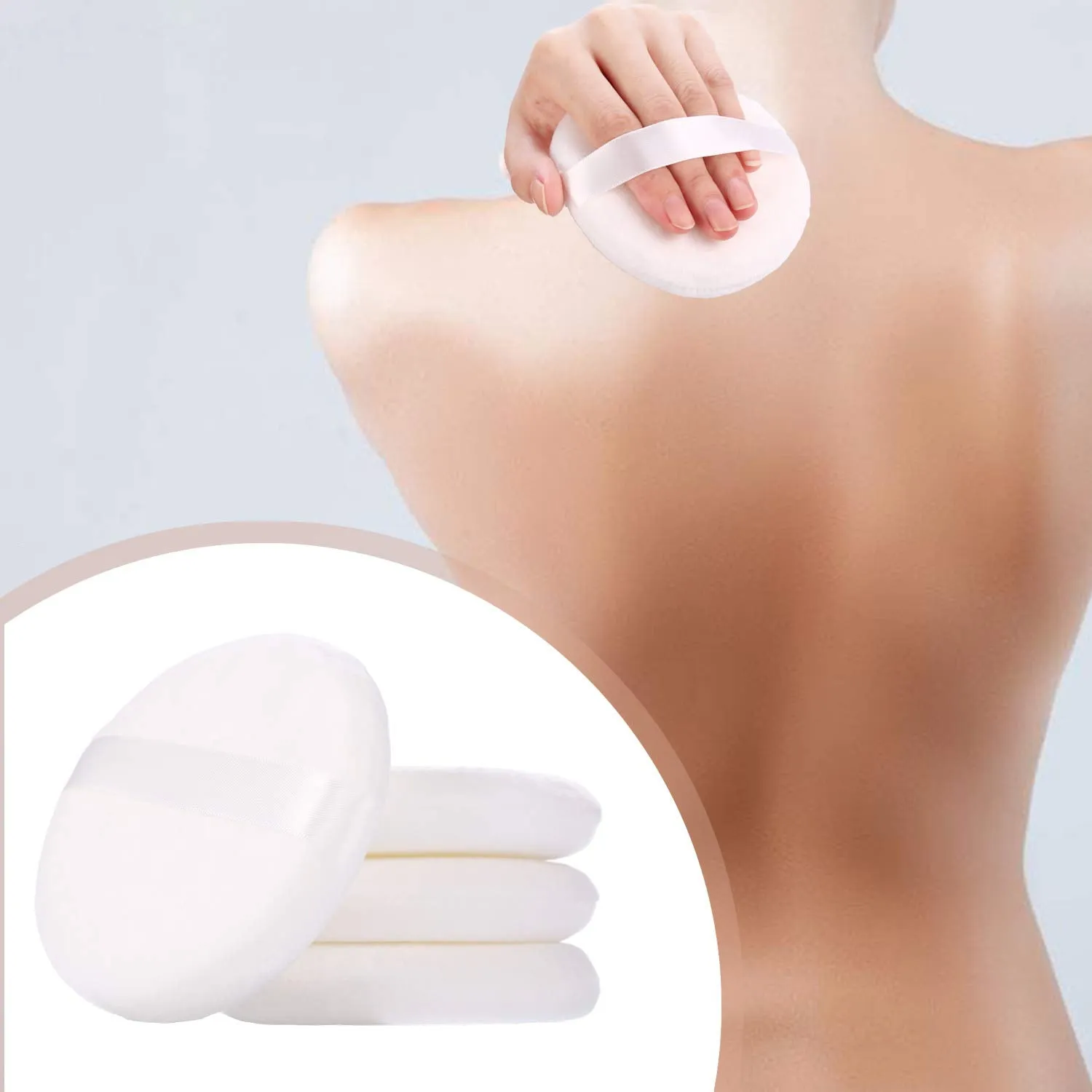 6pcs Powder Puff for Body Powder, Ultra Soft Large Velour Body Loose Powder Puff, 4.13 inch, White, Round