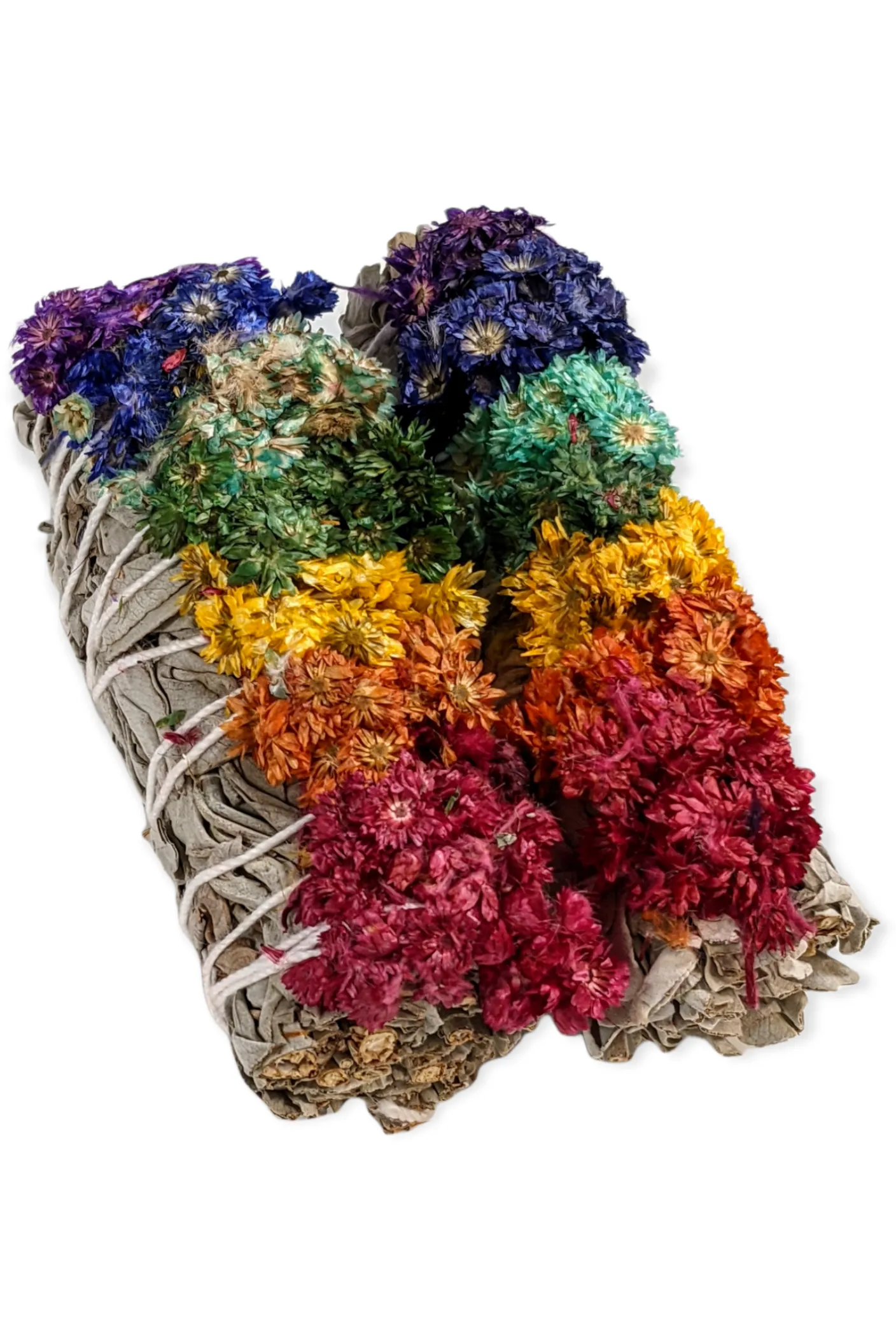 7 Color Mullein flower & white Sage smudge stick