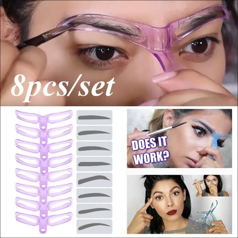 8PCS Eyebrow Shaper Makeup Template Eyebrow Grooming Shaping Stencil Kit