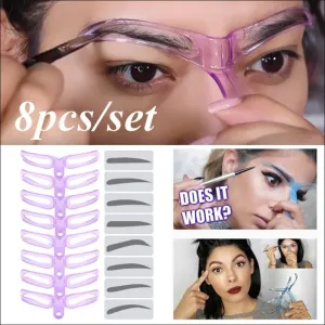 8PCS Eyebrow Shaper Makeup Template Eyebrow Grooming Shaping Stencil Kit